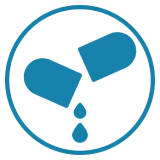 Open capsule with falling droplets